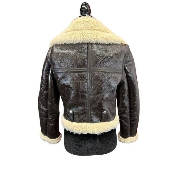 Urban Outfitters Brown Faux Leather Shearling Aviator Jacket Small - Picture 7 of 11